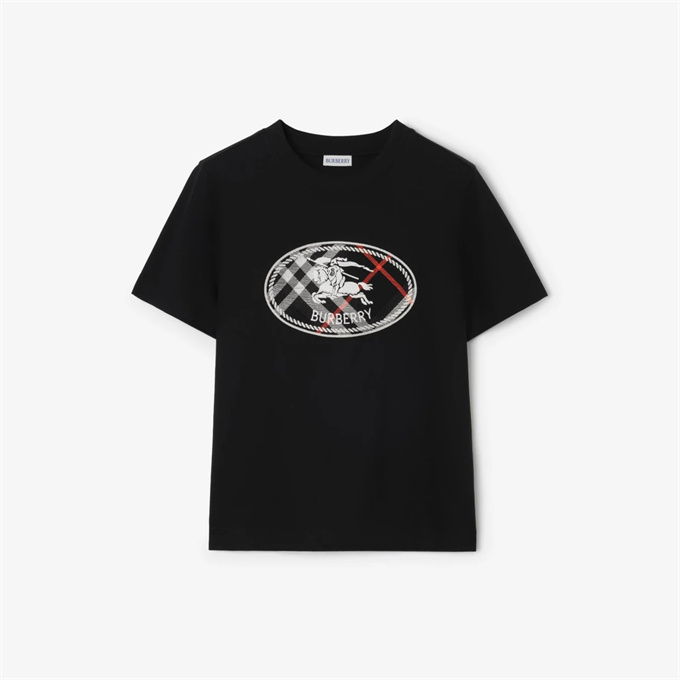 burberry check knight emblem print cotton t-shirt